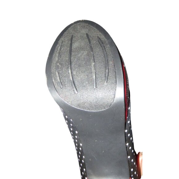 STEVE MADDEN Lexus Black & White Polka Dot Red Heels Retro Chic Peep Toe Heels - Picture 11 of 12